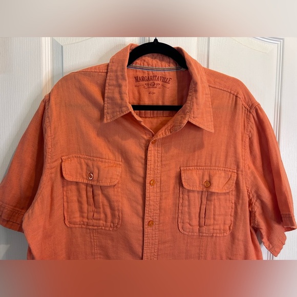 🔥”Margaritaville” Men’s Orange Casual Button Down Short Sleeved Shirt w/ Pockets - Picture 2 of 11
